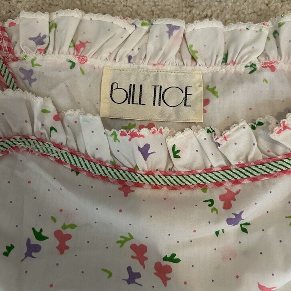 Vintage 70s Bill Tice Sz 14 White Floral Apron Midi Prairie Cottage Dress NWT - Picture 8 of 12